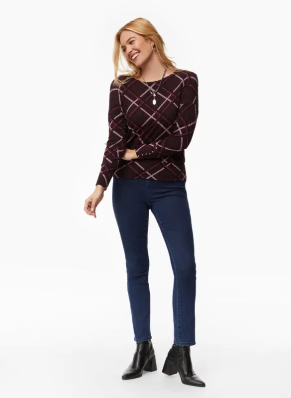 Plaid Motif Top & Straight Leg Jeans sold by Laura