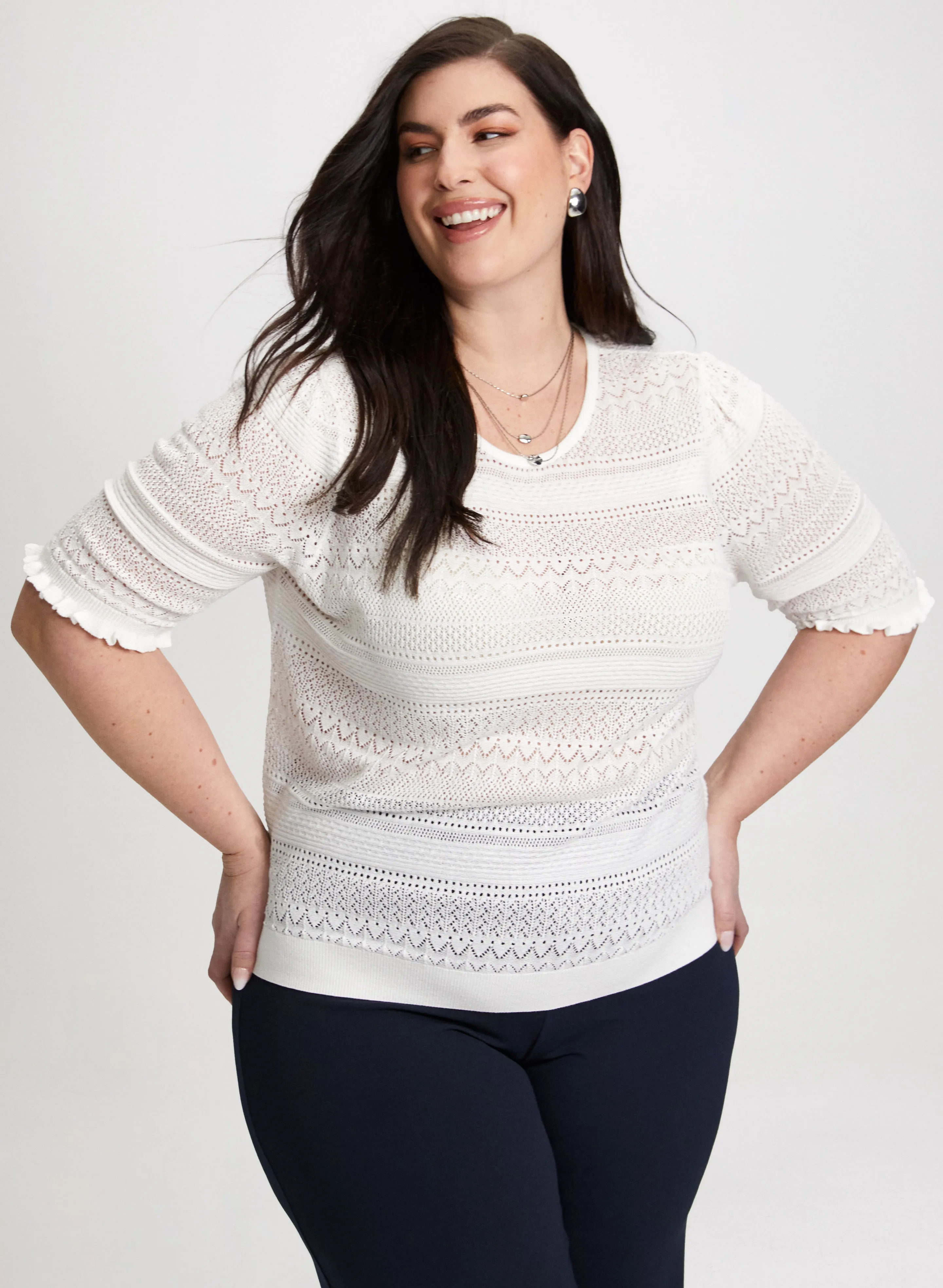 Pointelle Knit Short Sleeve Sweater sold by Laura