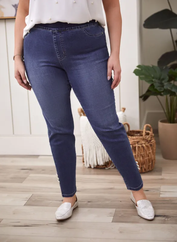 Pearl Detail Slim Leg Jeans sold by Laura