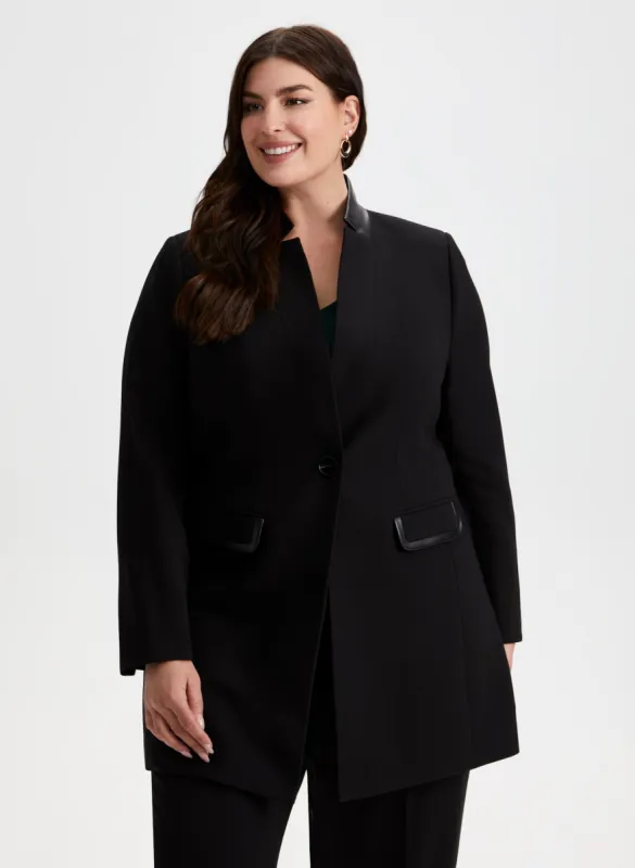 Vegan Leather Detail Redingote Jacket sold by Laura