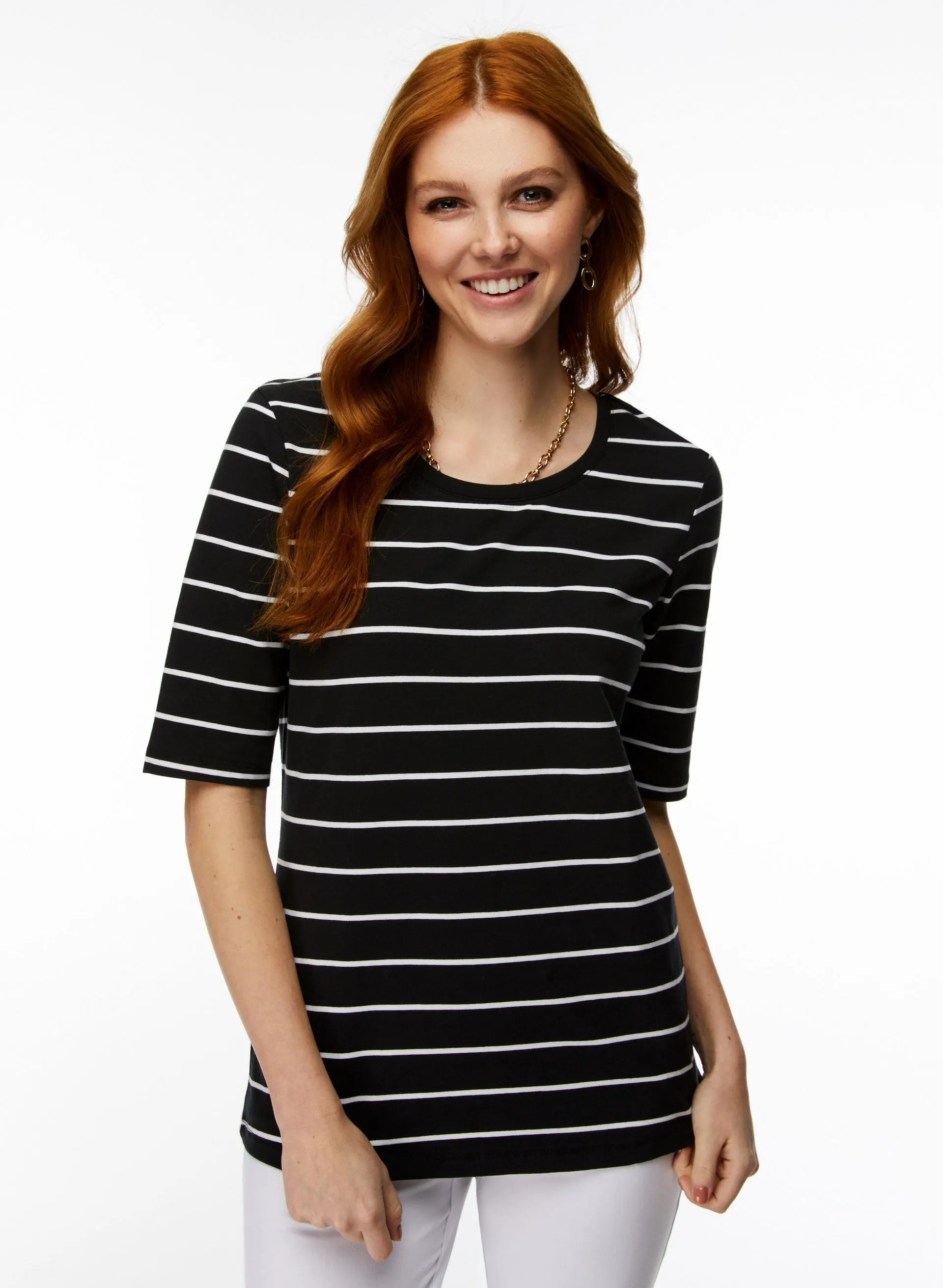 Striped Elbow Sleeve Tee sold by Laura