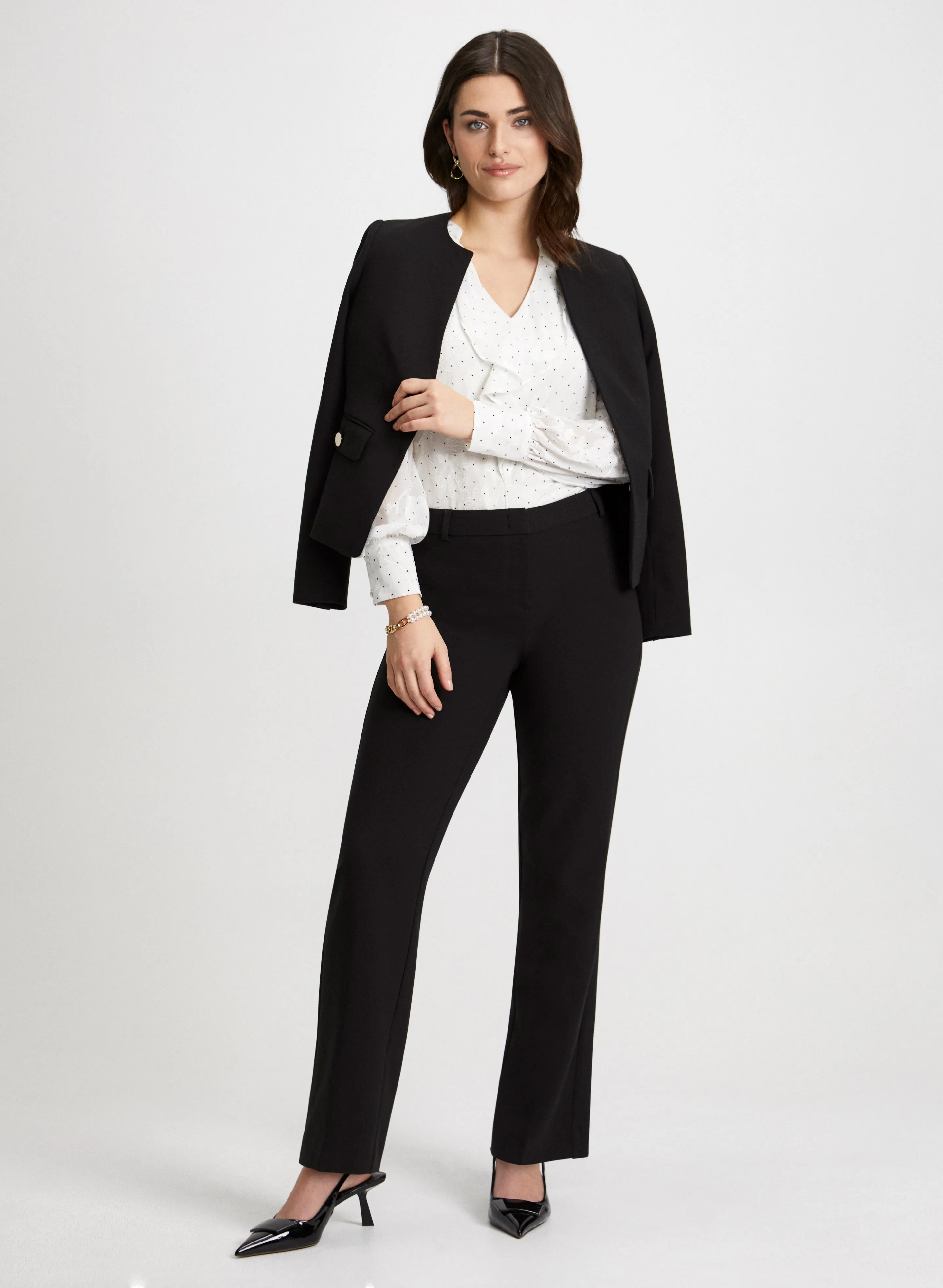 Cropped Collarless Jacket & Wide Leg Pants sold by Laura