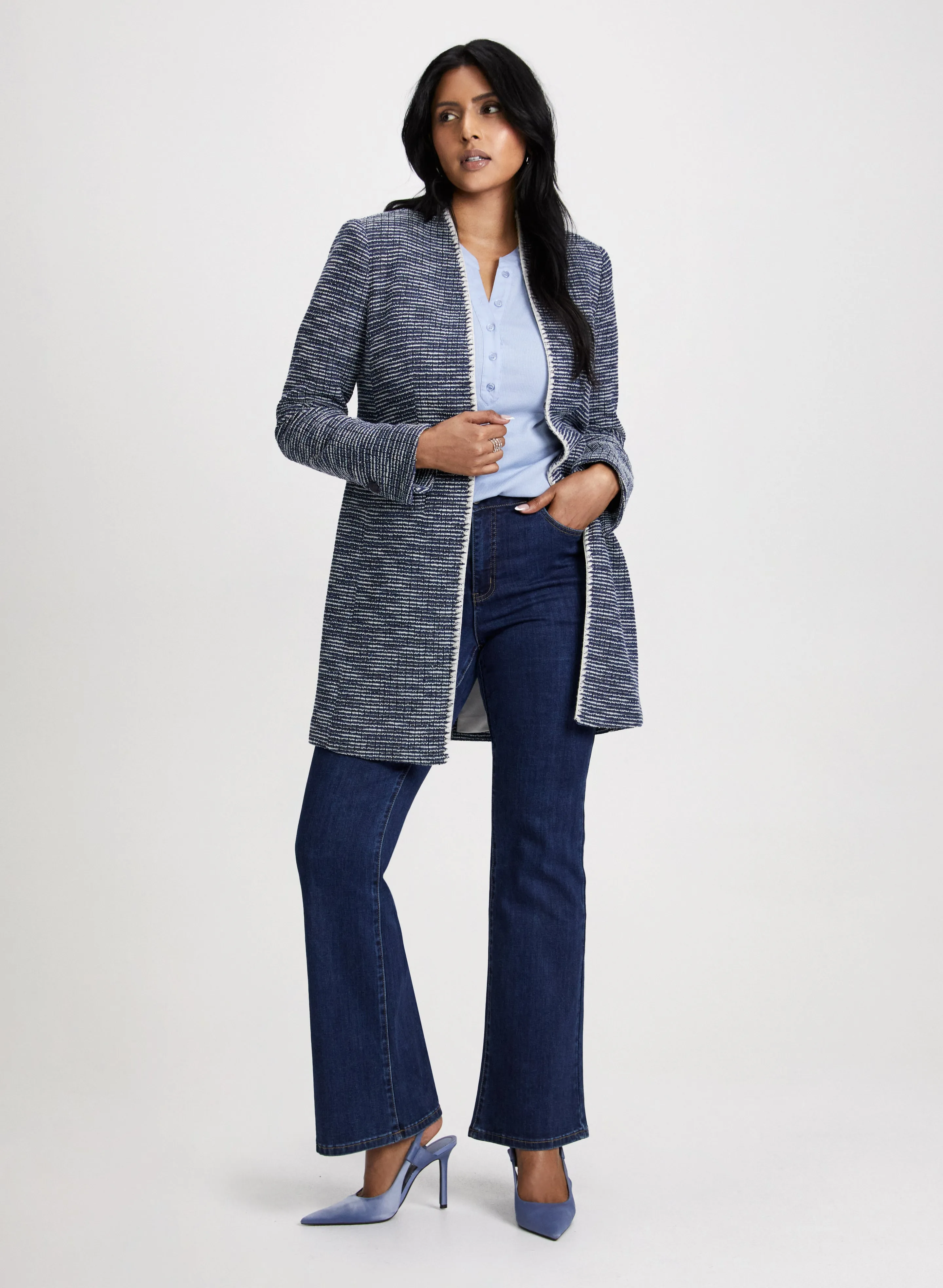 Long Contrasting Trim Bouclé Jacket sold by Laura product image thumbnail 3