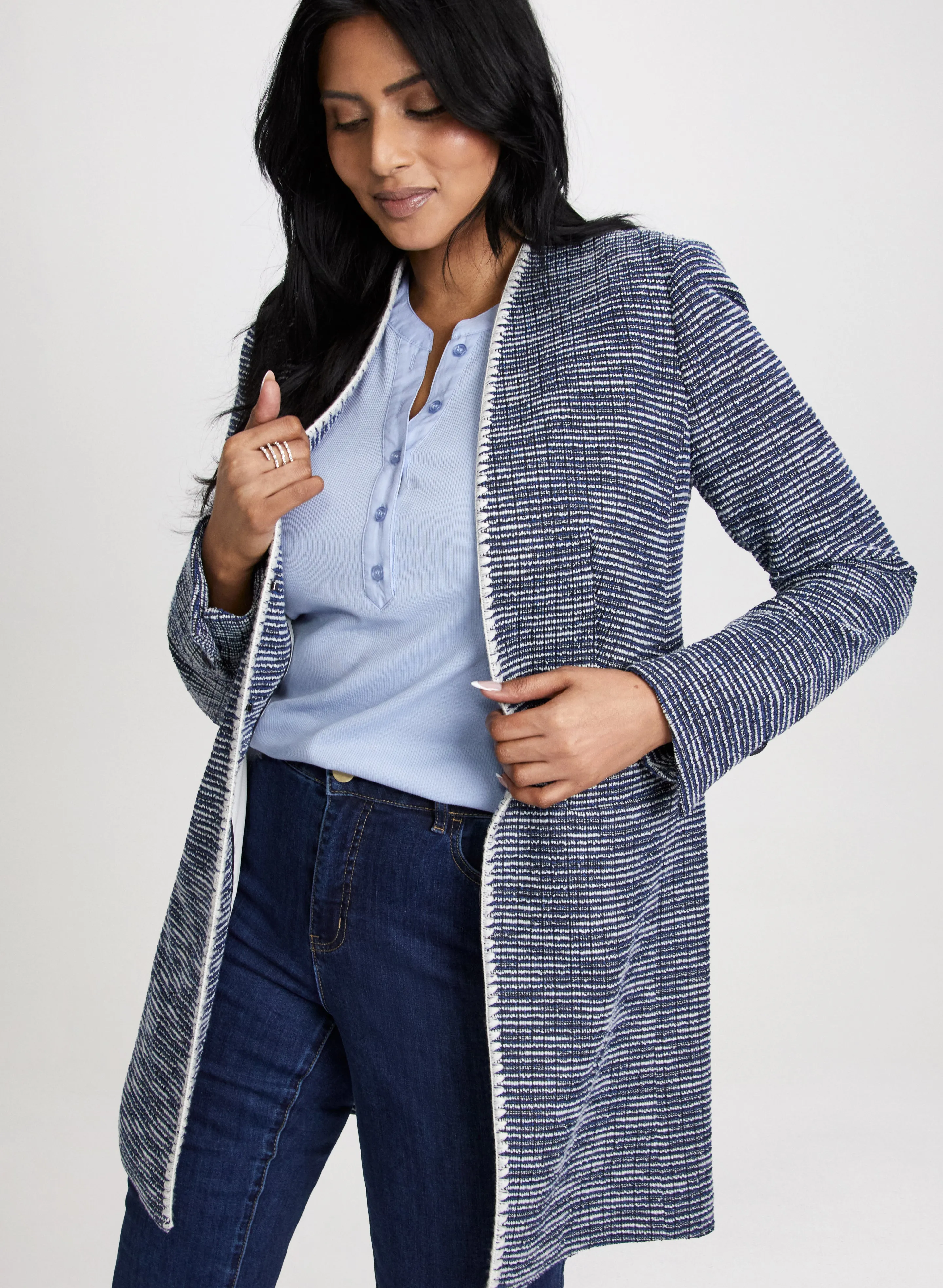 Long Contrasting Trim Bouclé Jacket sold by Laura product image thumbnail 4