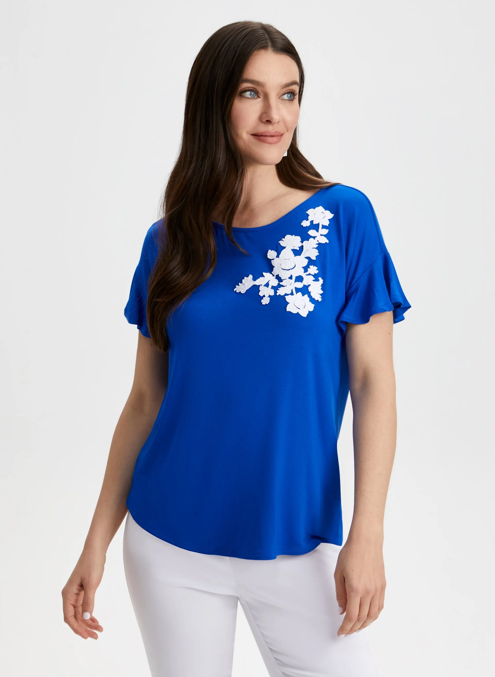 Floral Appliqué Ruffle Sleeve Tee sold by Laura product image thumbnail 5