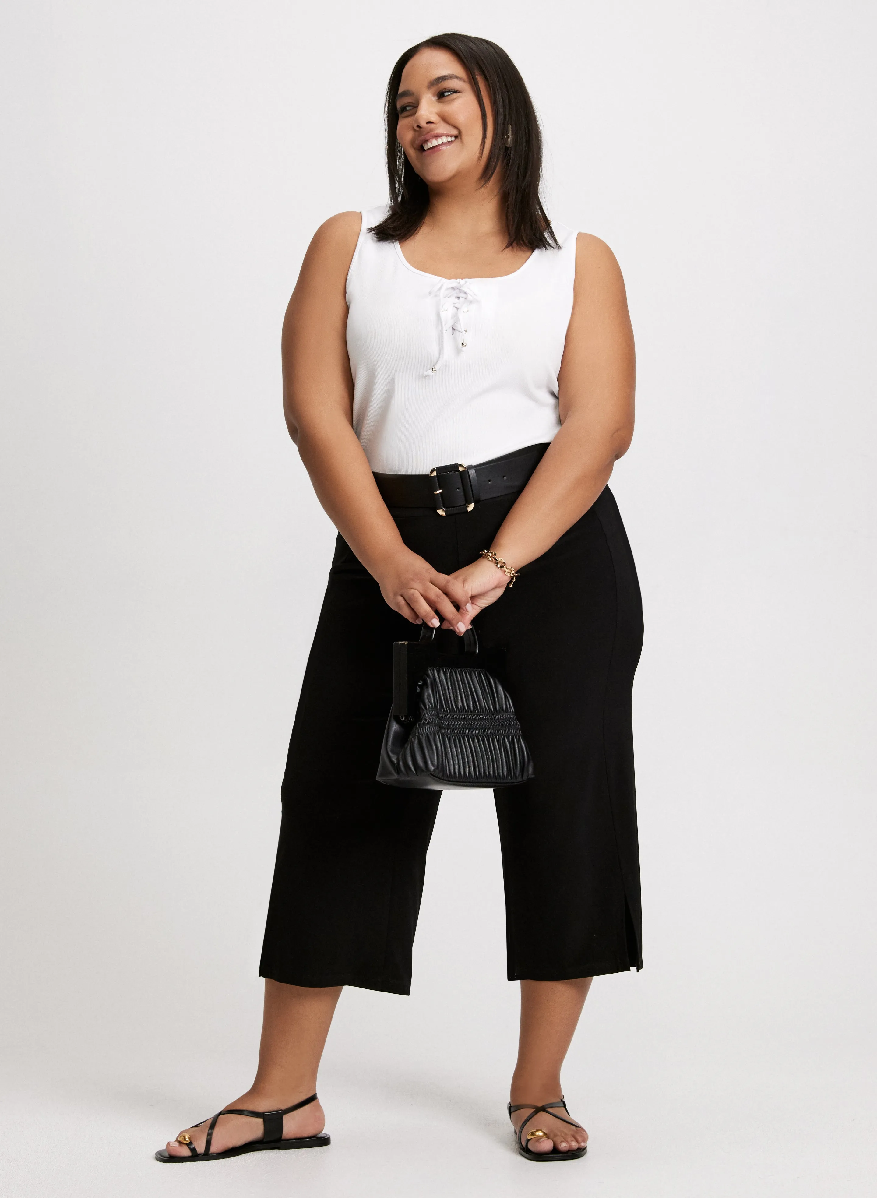 Lace-Up Ribbed Tank & Side Slit Pull-On Capris sold by Laura