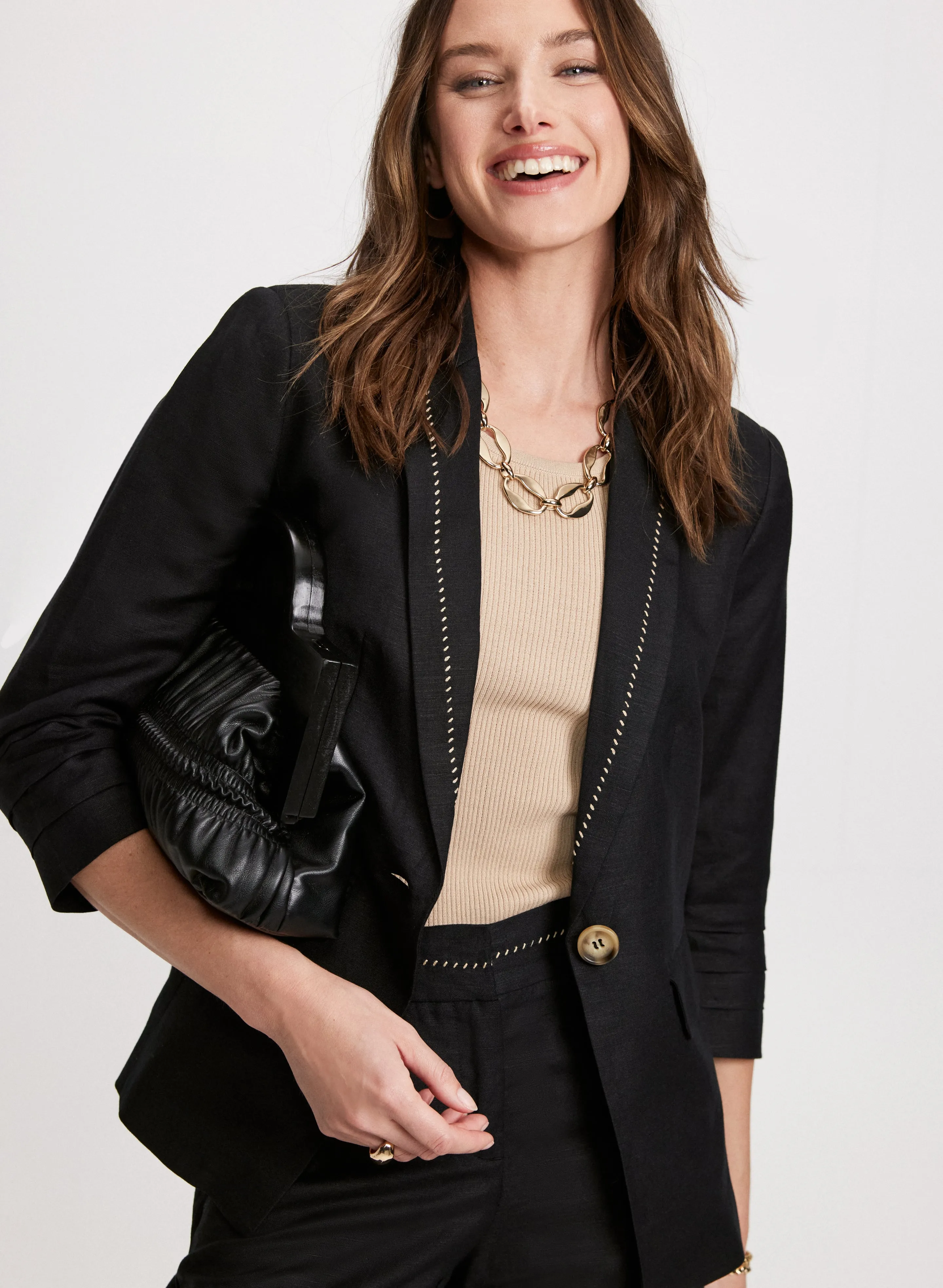 Embroidered Collar Linen Blazer sold by Laura