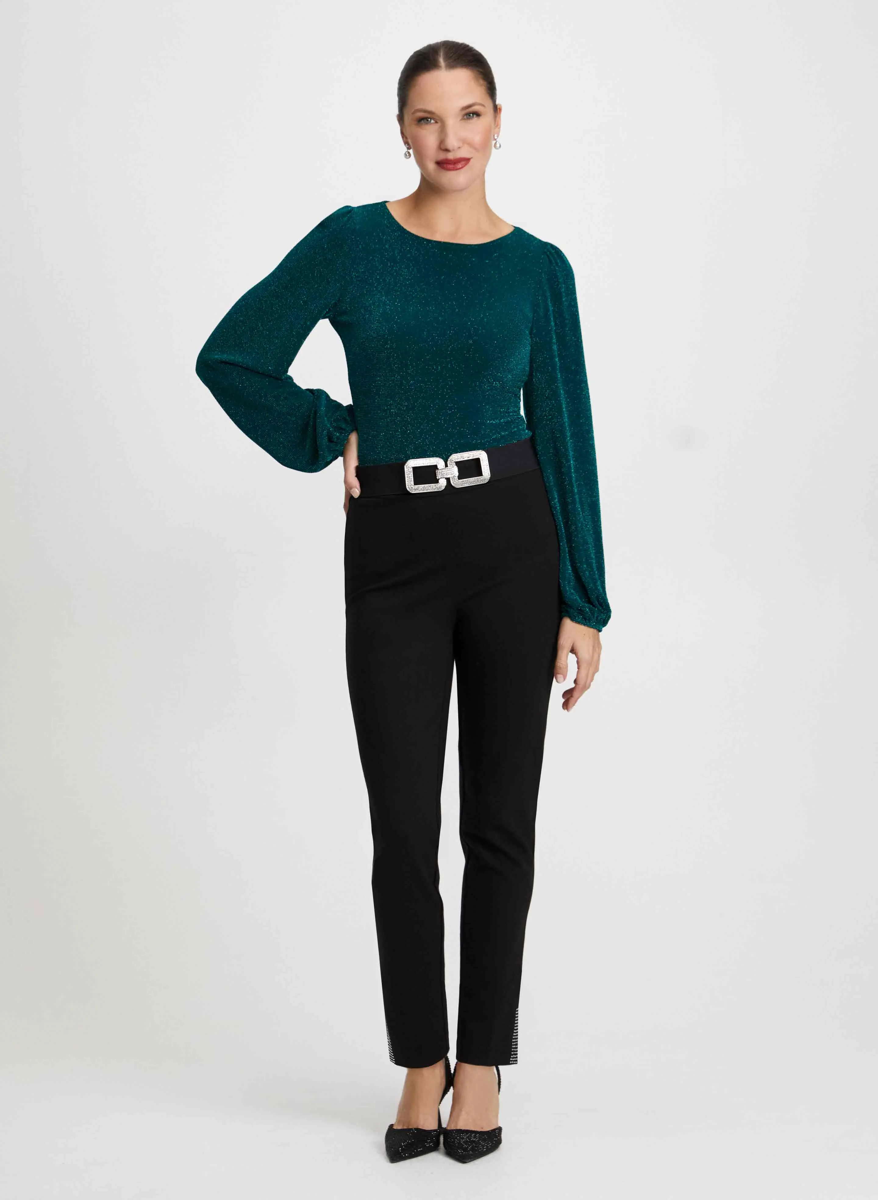 Glitter Top & Rhinestone Slit Pants sold by Laura