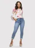 Floral Bell Sleeve Top & Lace Hem Ankle Jeans sold by Laura