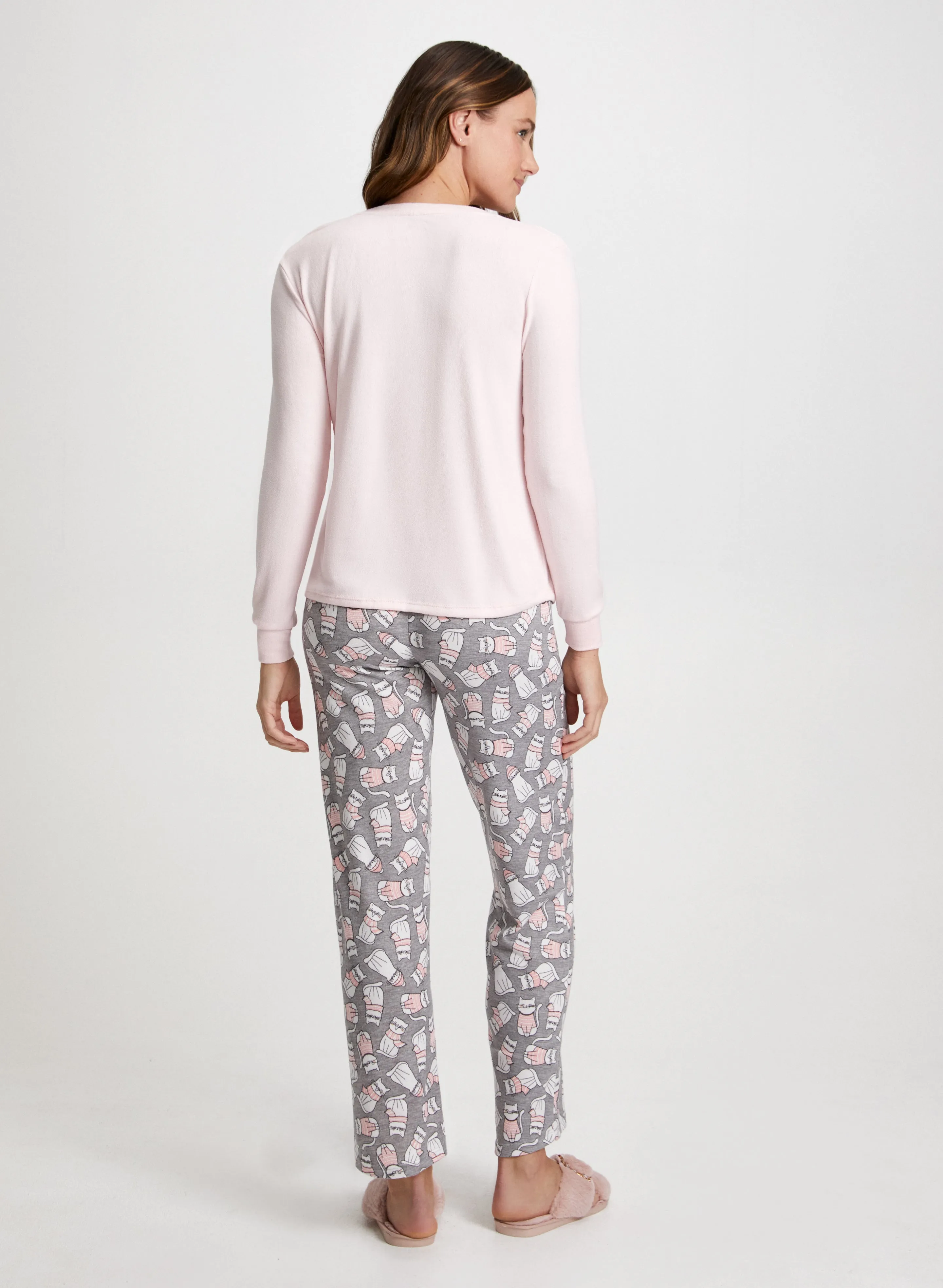 Slogan & Cat Motif Pyjama Set sold by Laura product image thumbnail 2