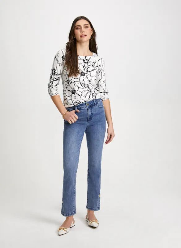 Floral Print Sweater & Button Hem Jeans sold by Laura