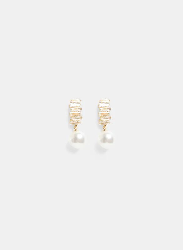 Cubic Zirconia Pearl Drop Earrings sold by Laura