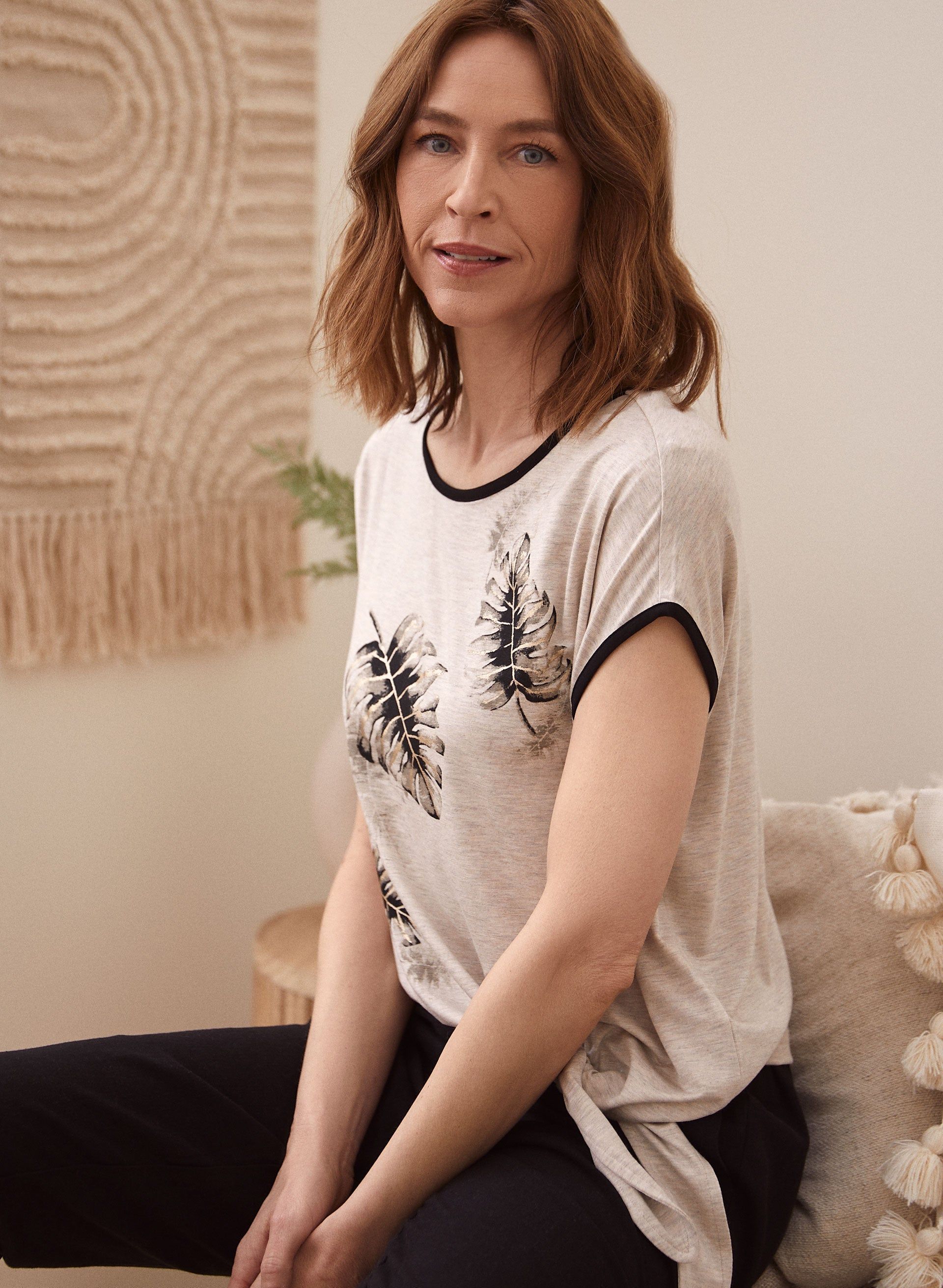 Tropical Leaf Tie Front Tee sold by Laura