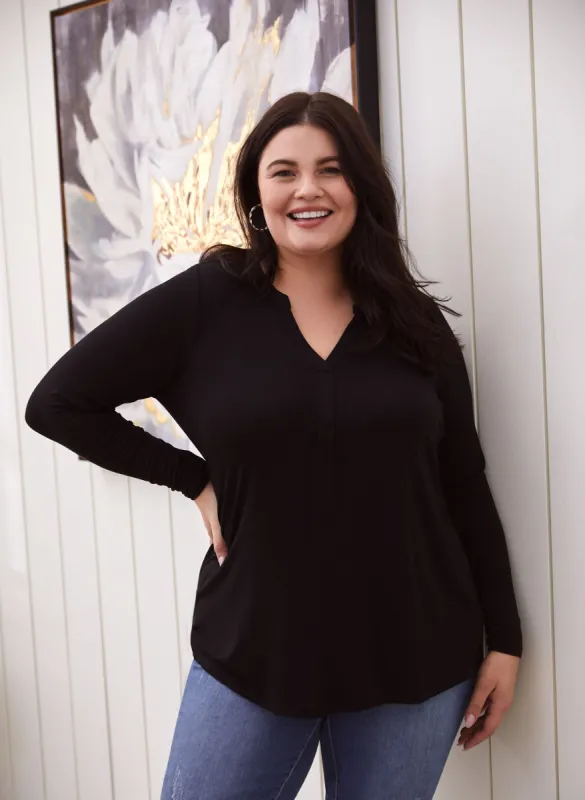 Split V-Neck Long Sleeve Tee sold by Laura