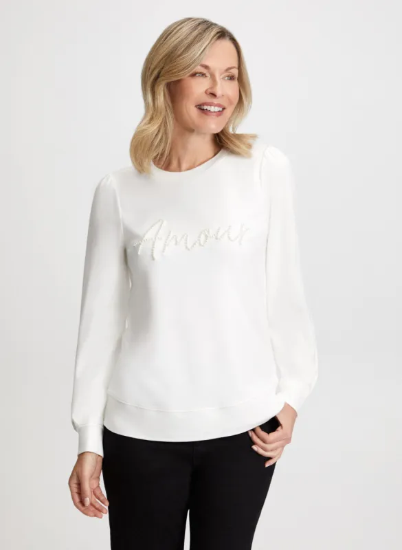 Pearl Detail Long Sleeve Pullover sold by Laura
