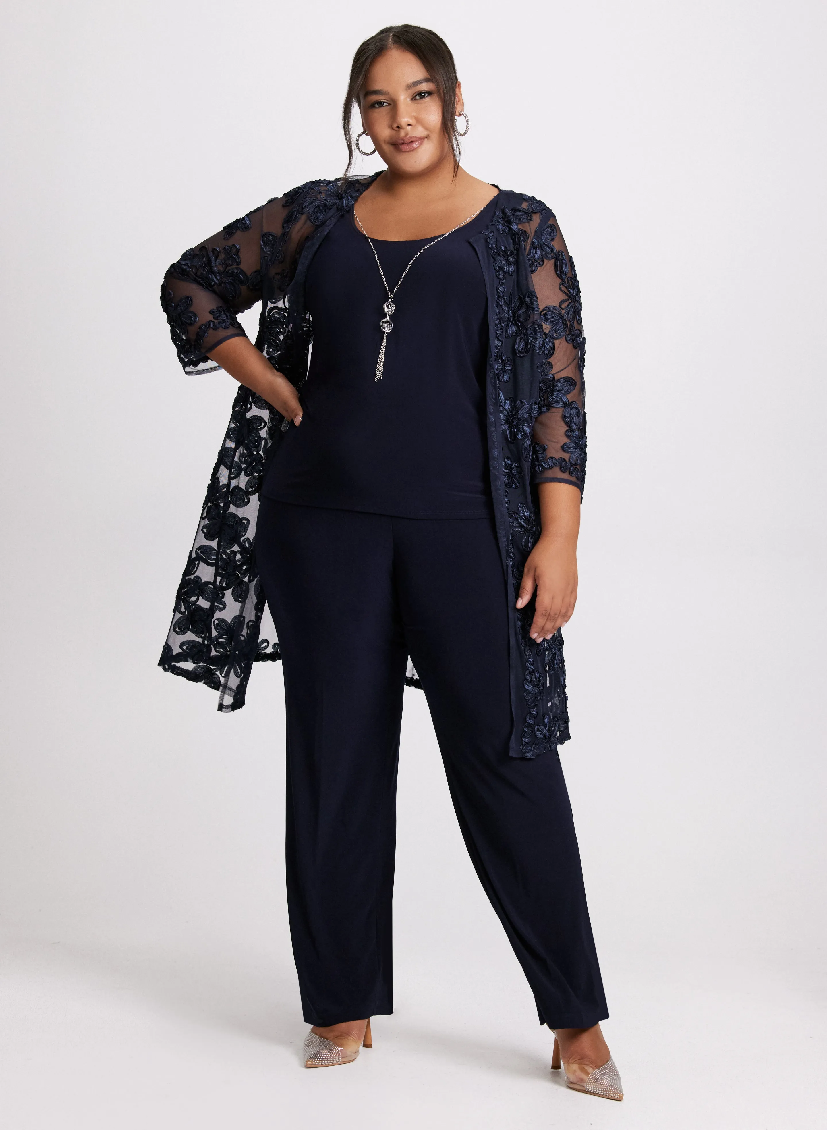 Sheer Floral Jacket, Camisole & Pant Set sold by Laura