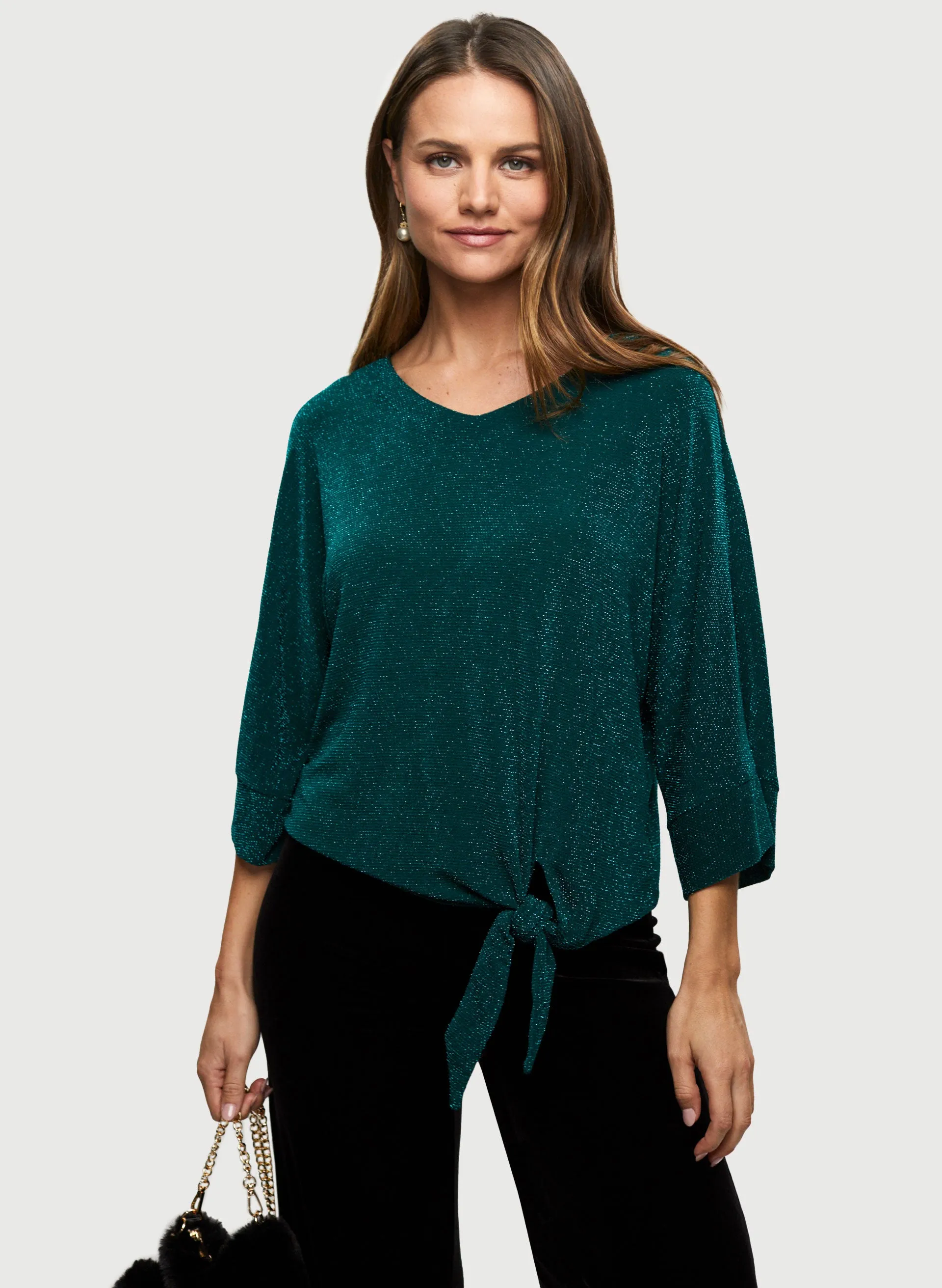 Tie Detail 3/4 Sleeve Top sold by Laura