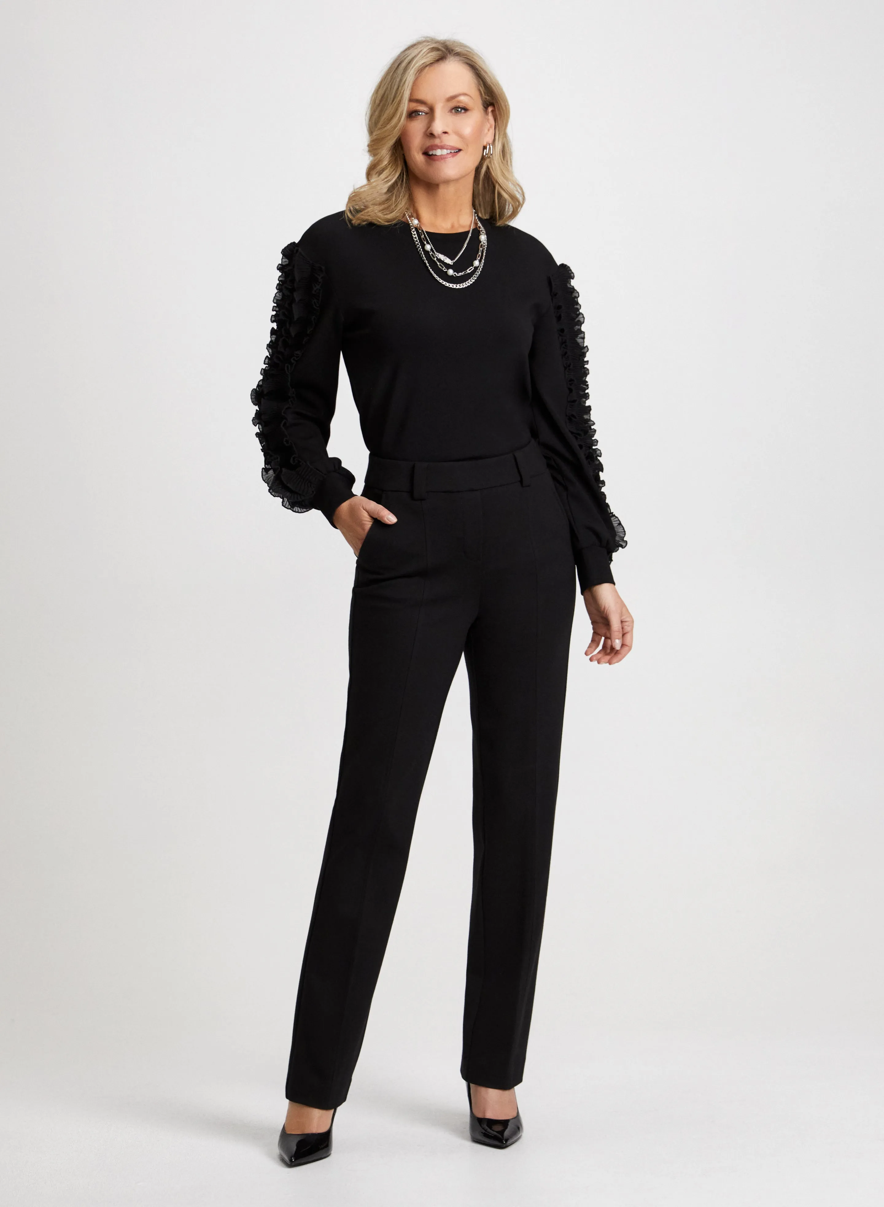 Ruffle Trim Top & Straight Leg Pants sold by Laura