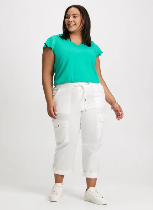 Ruched Detail Cap Sleeve T-Shirt & Cotton Drawstring Waist Cargo Capris sold by Laura