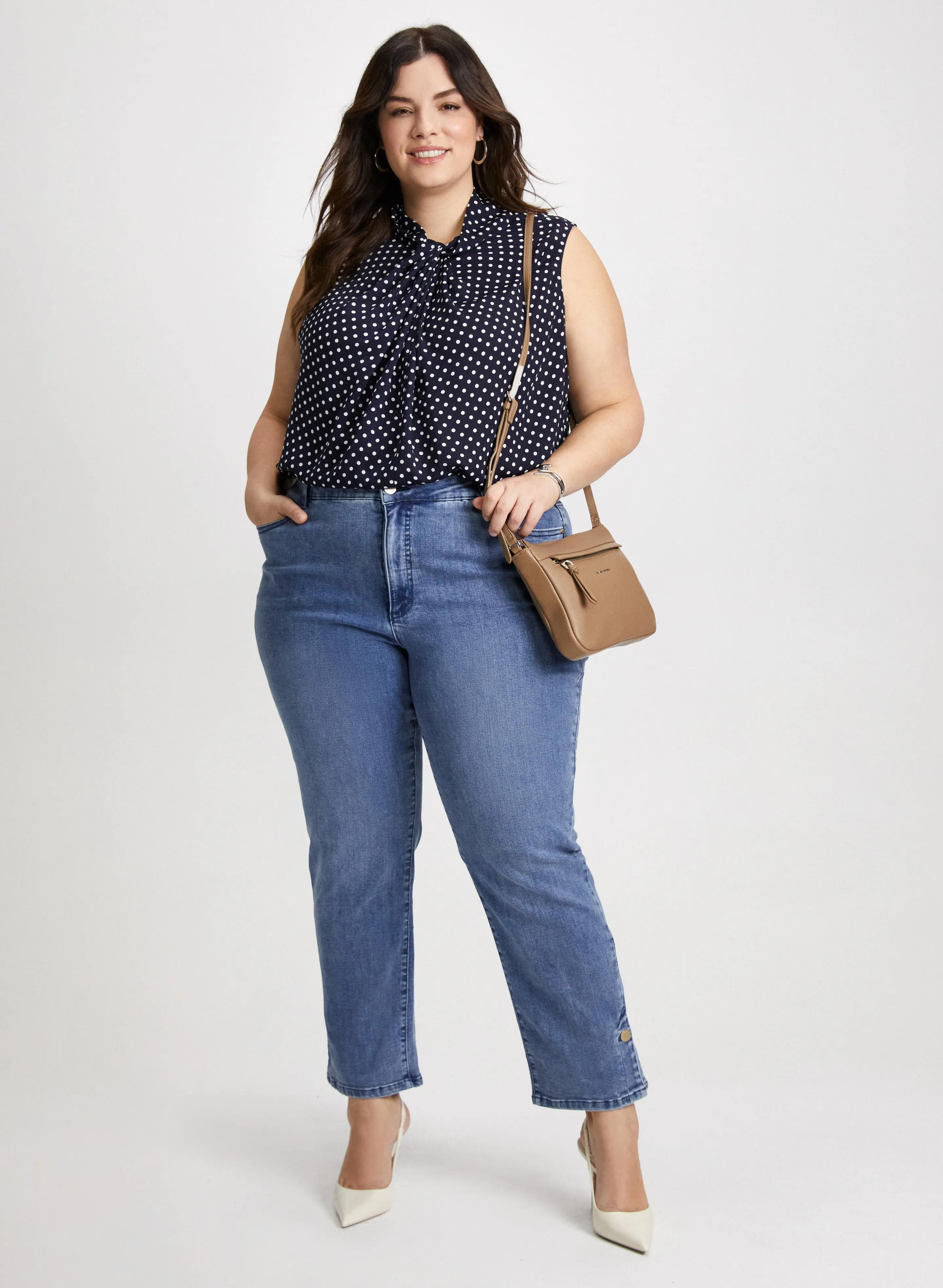 Sleeveless Polka Dot Blouse & Straight Leg Jeans sold by Laura