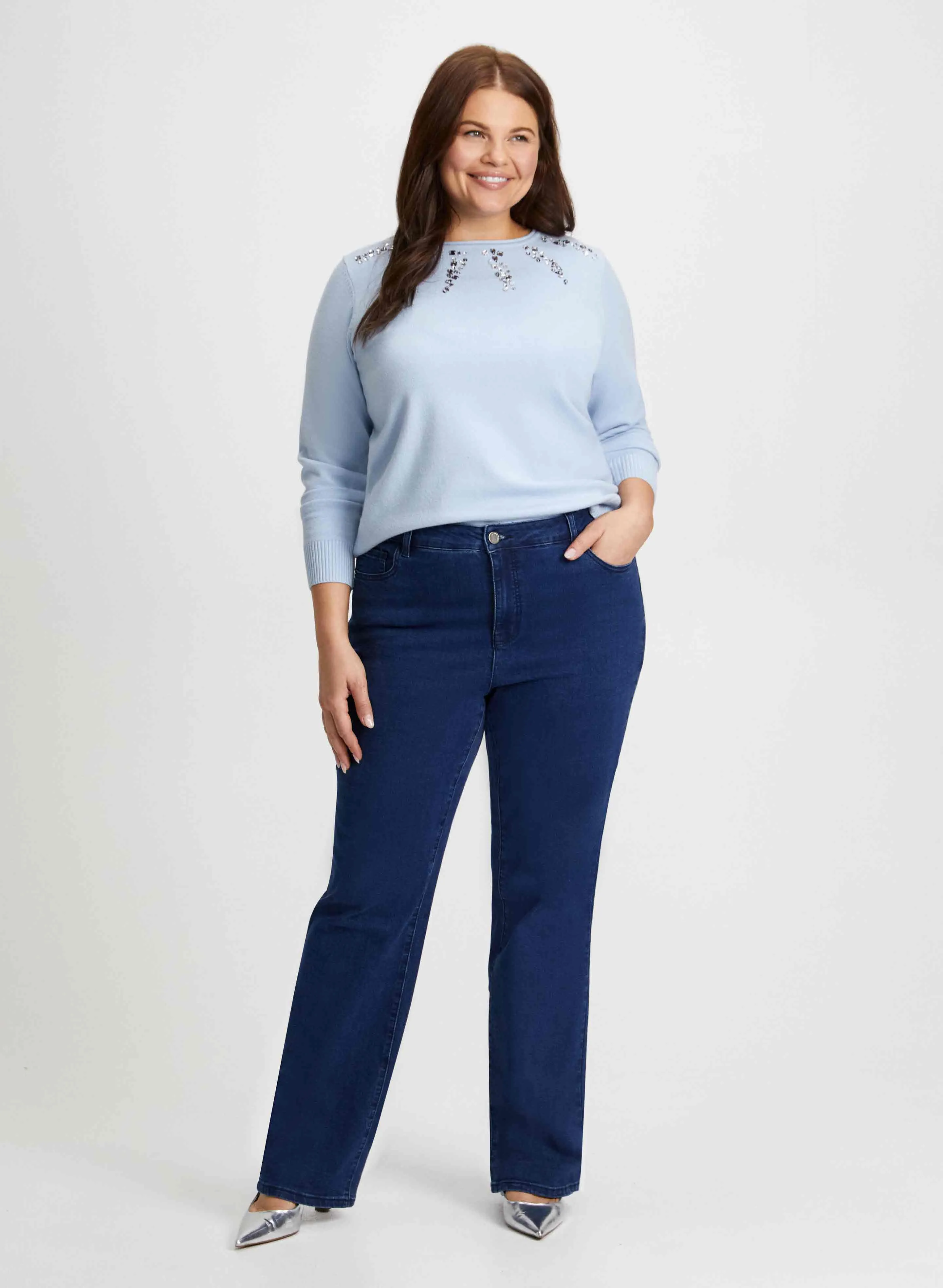 Rhinestone Detail Sweater & Bootcut Jeans sold by Laura