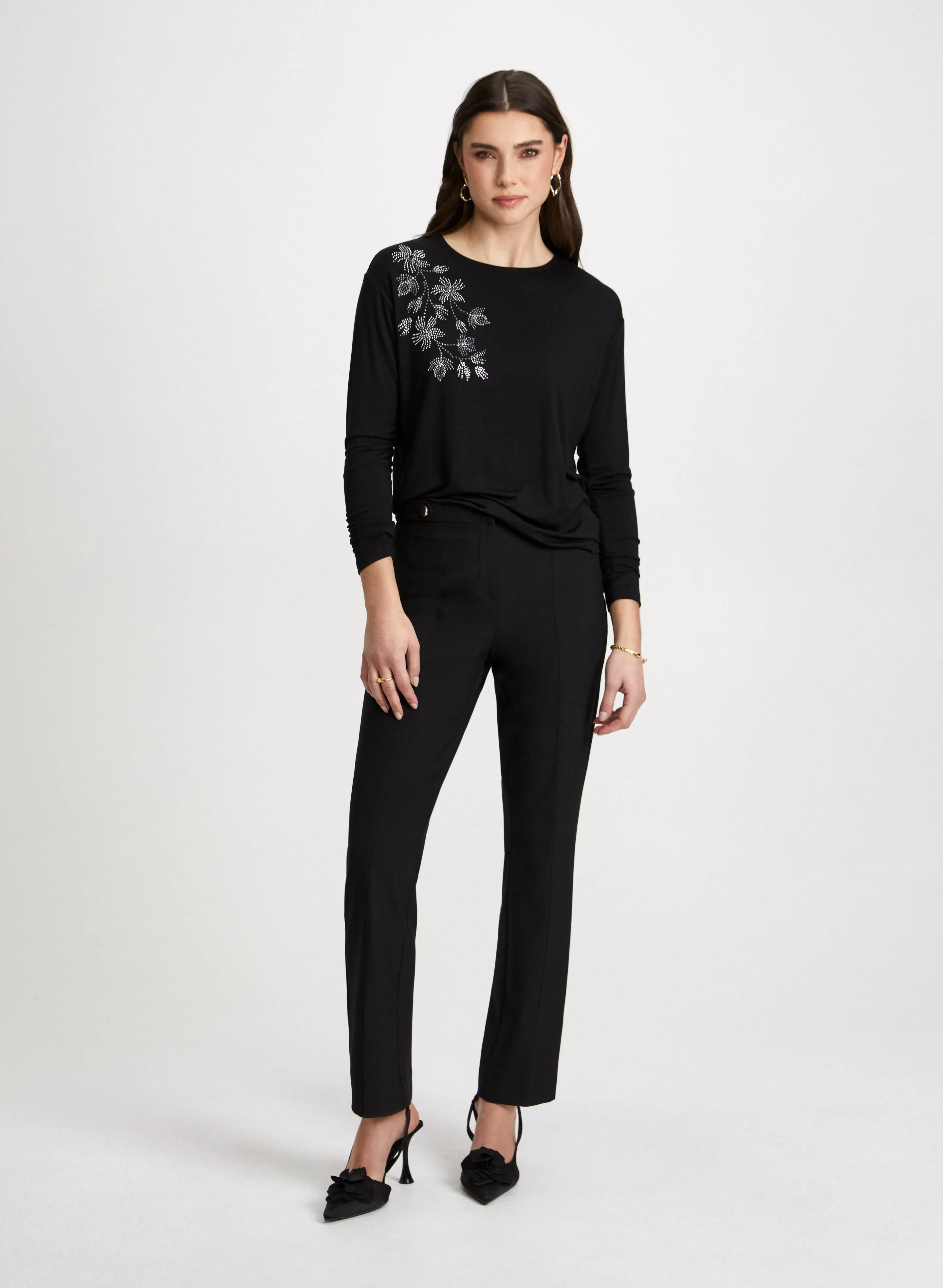Rhinestone Detail Tee & Straight Leg Pants sold by Laura