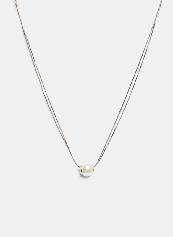 Pearl Detail Double Chain Necklace sold by Laura