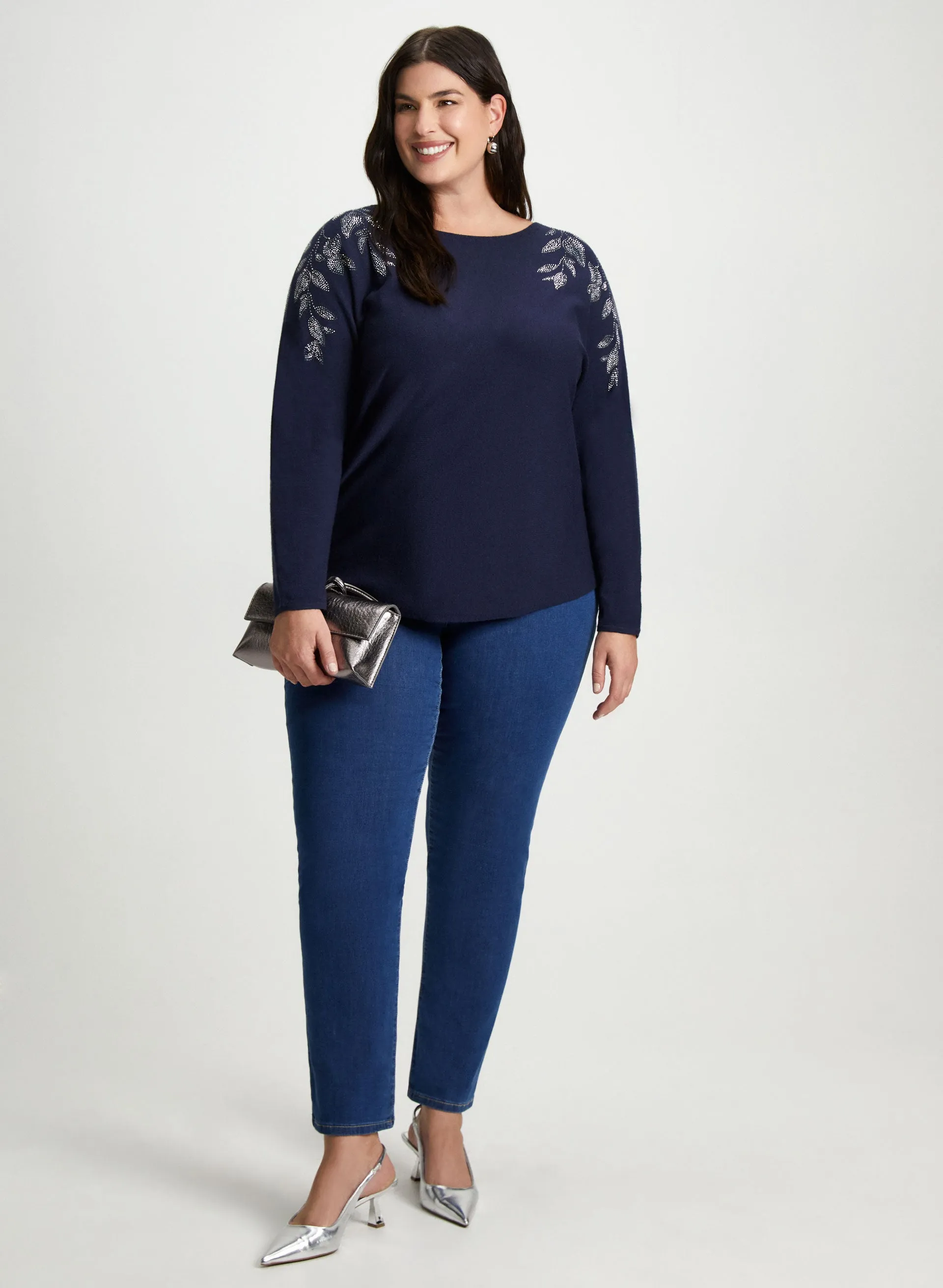 Leaf Appliqué Sweater & Straight Leg Blue Jeans sold by Laura