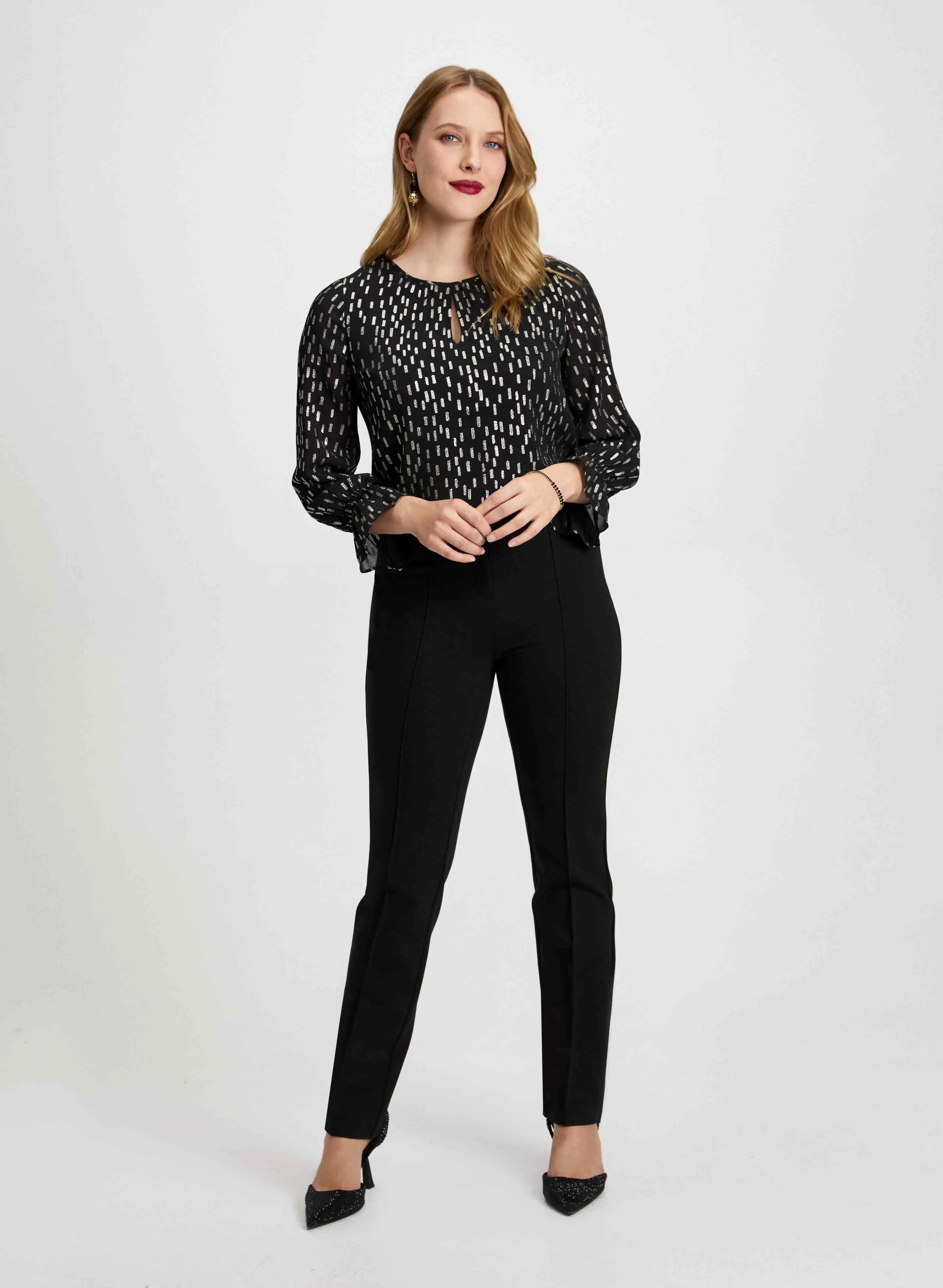 Metallic Print Blouse & Signature Fit Pants sold by Laura