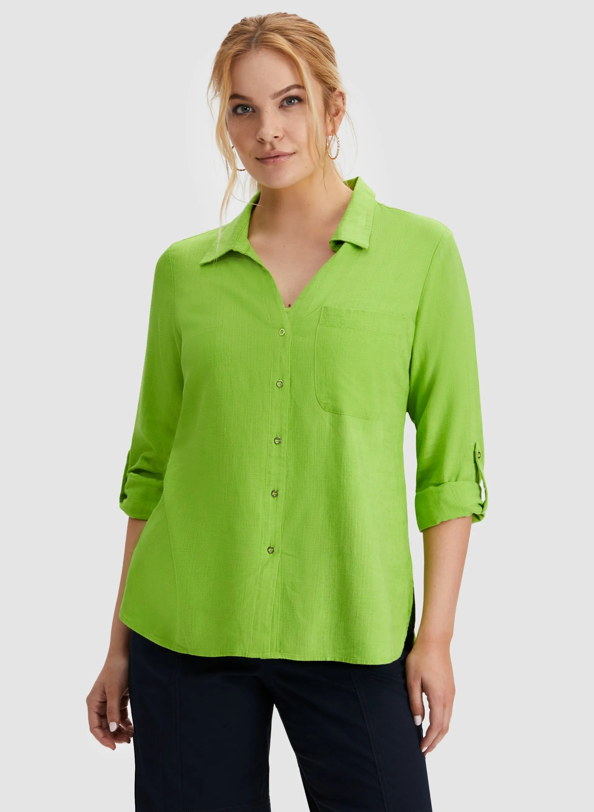 Roll-Up Sleeve Linen-Blend Blouse sold by Laura product image thumbnail 5