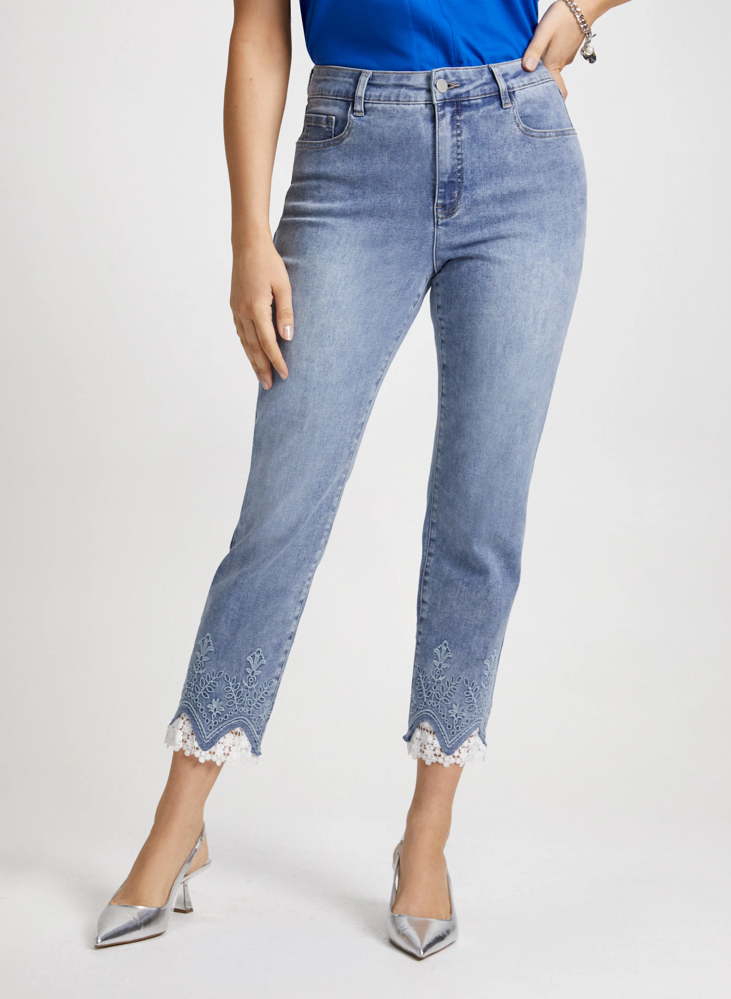 Lace Hem Ankle Leg Jeans sold by Laura