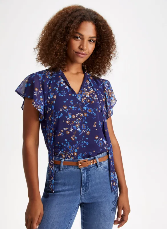 Floral Print Flutter Sleeve Blouse sold by Laura