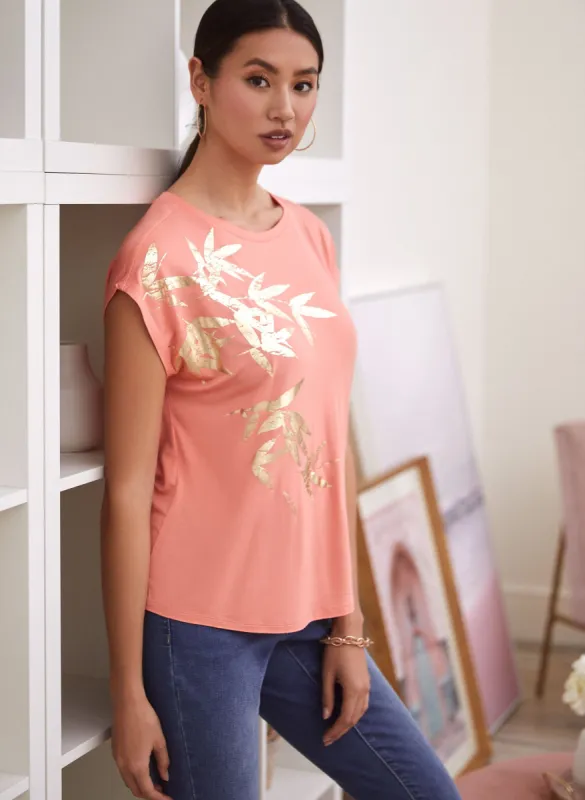 Metallic Foil Leaf Print Tee sold by Laura