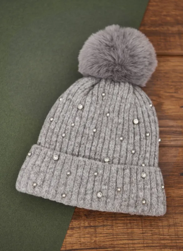 Crystal Detail Pom Pom Hat sold by Laura