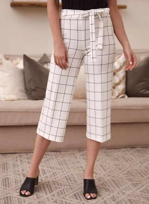 Grid Print Belted Gaucho Pants sold by Laura