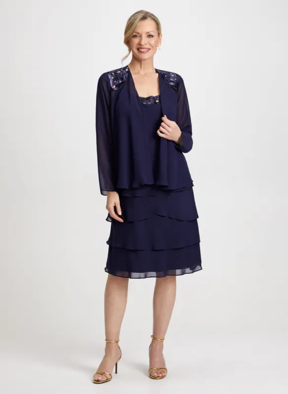 Sequin Trim Chiffon Dress & Jacket Set sold by Laura