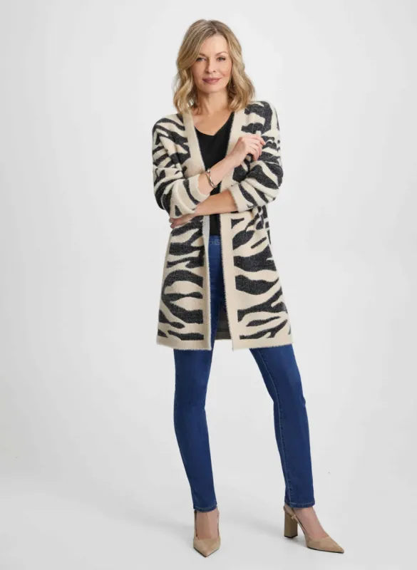 Zebra Print Cardigan, V-Neck Blouse & Jeans sold by Laura