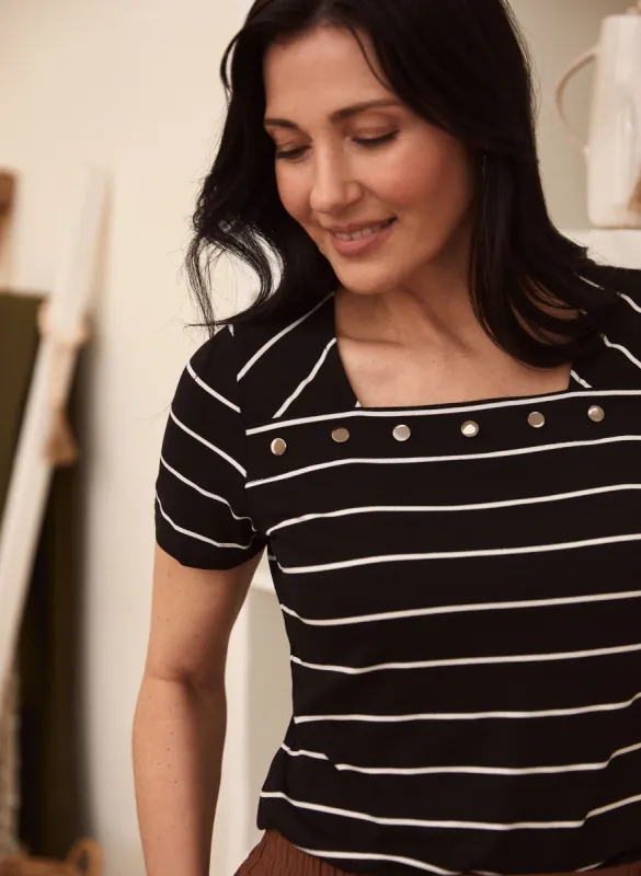 Striped Stud Detail Tee sold by Laura