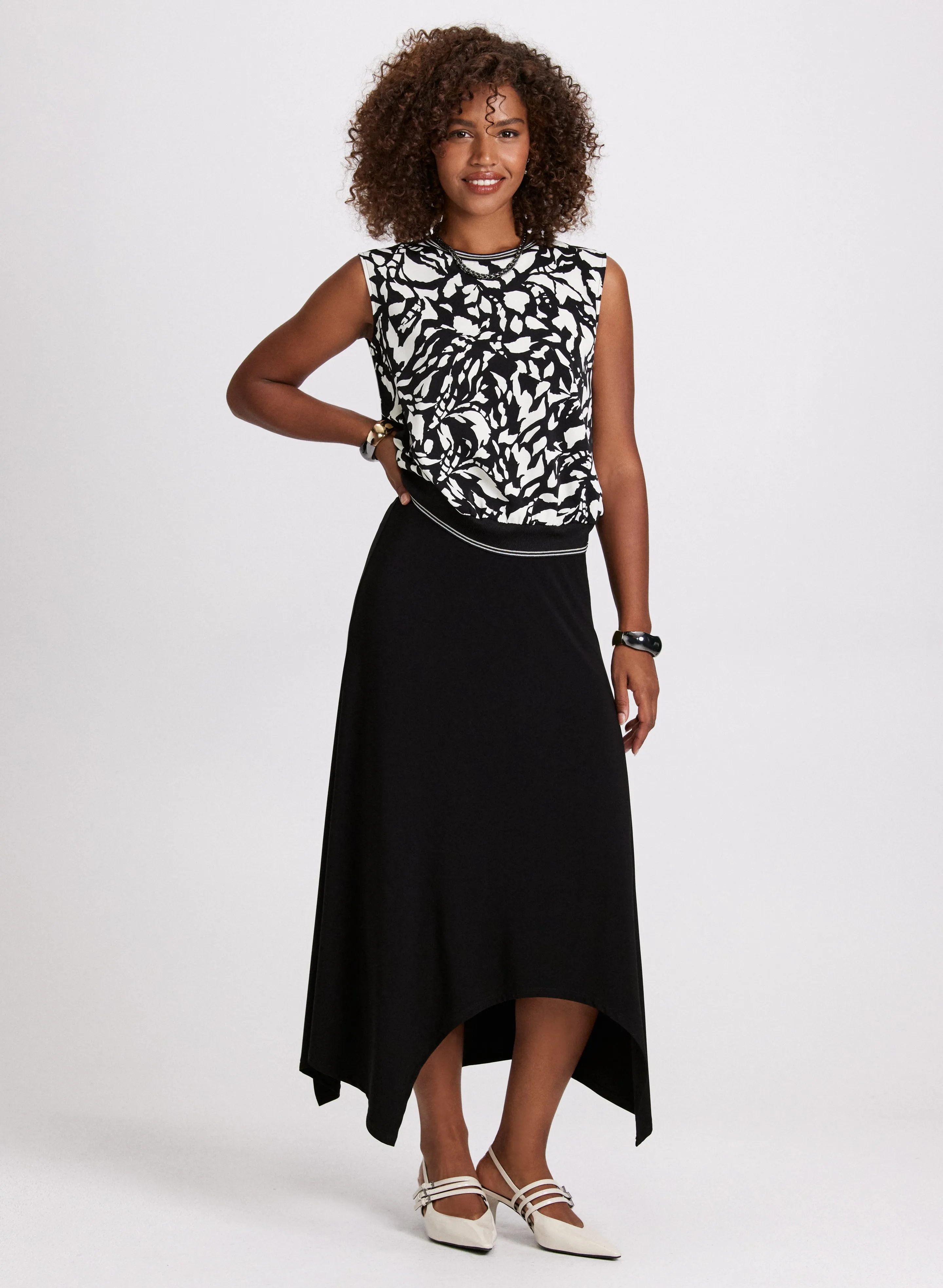 Abstract Print Top & Asymmetric Hem Skirt sold by Laura