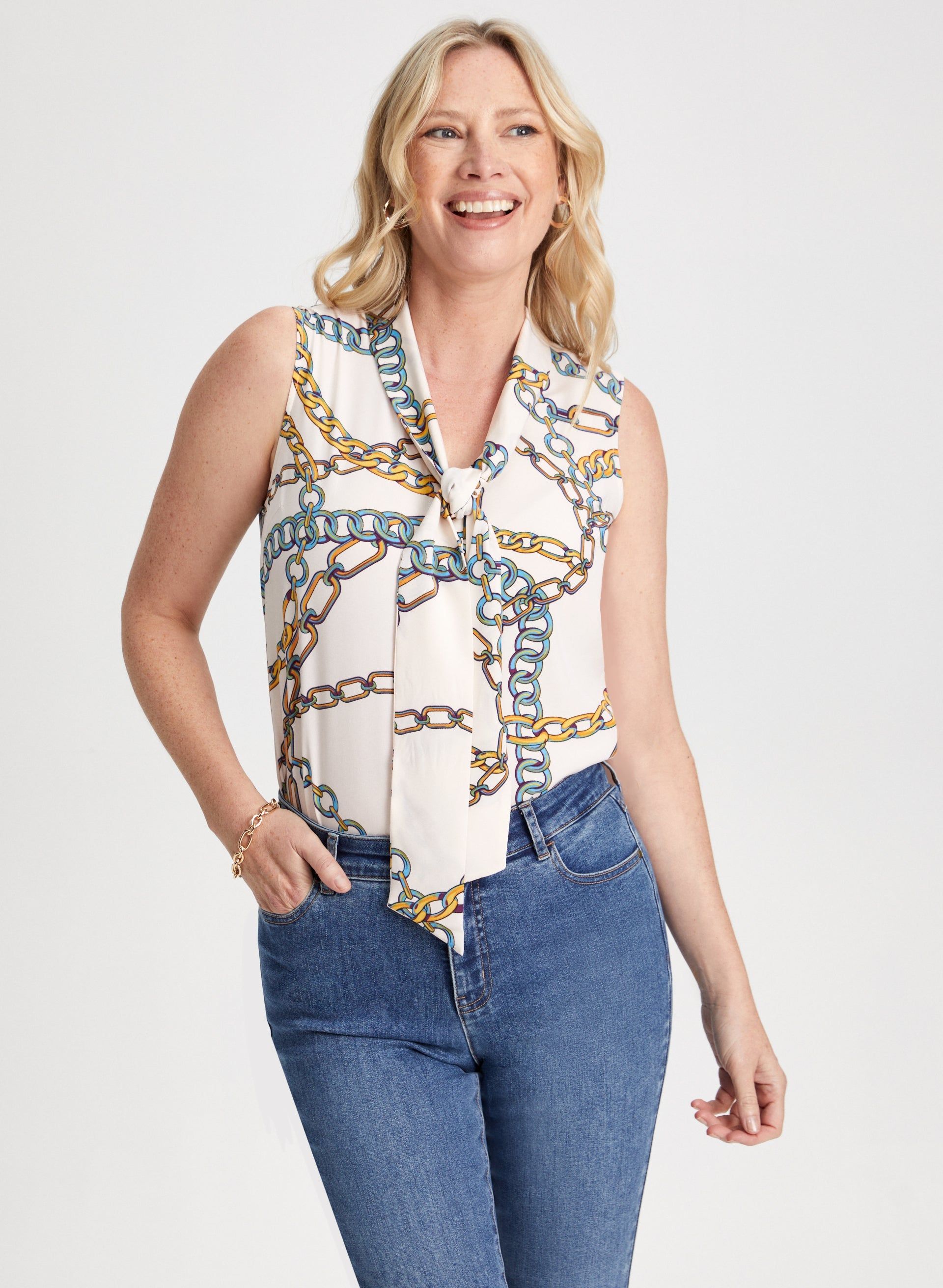 Chain Print Sleeveless Blouse sold by Laura