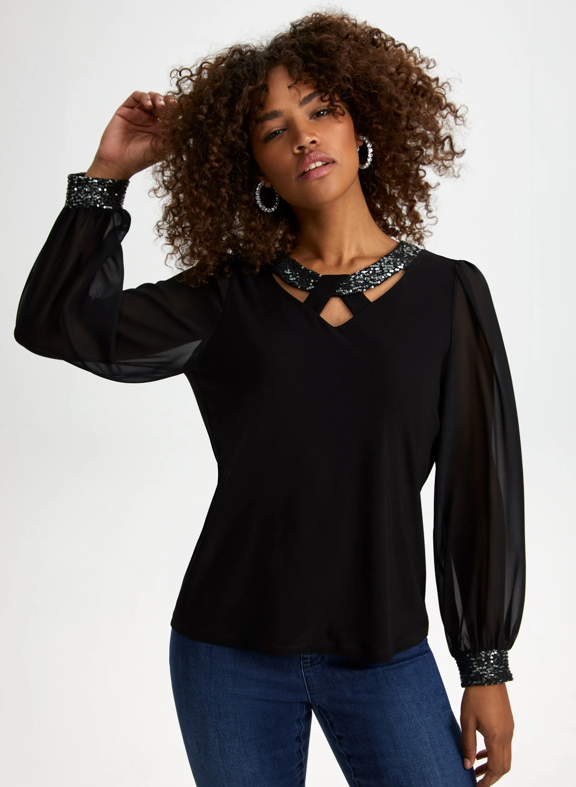 Sequin Detail Long Sleeve Top sold by Laura product image thumbnail 5
