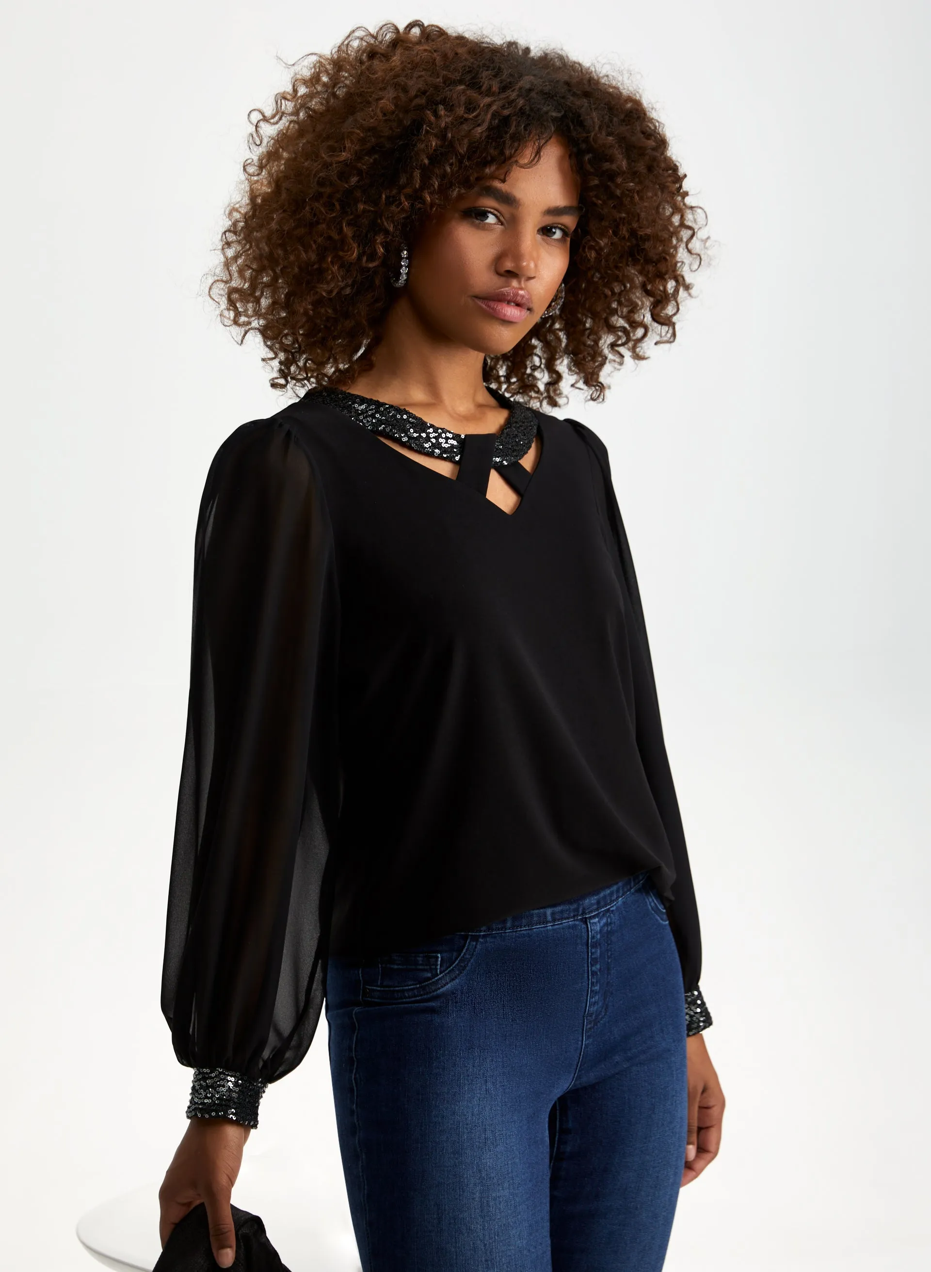 Sequin Detail Long Sleeve Top sold by Laura