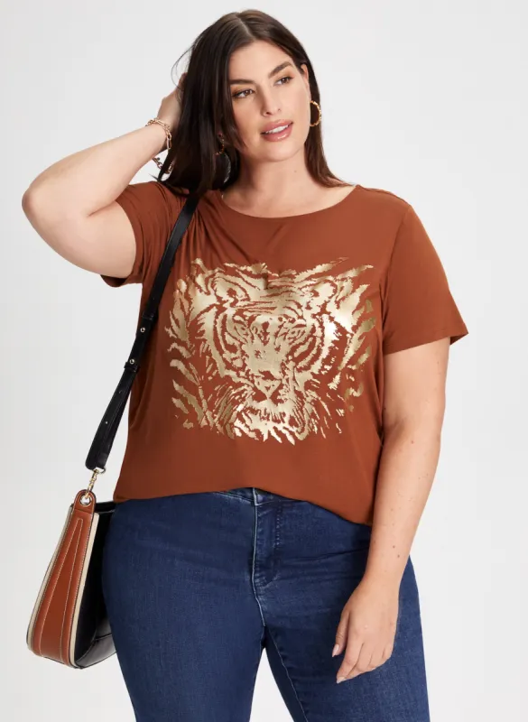 Boat Neck Animal Motif Top sold by Laura