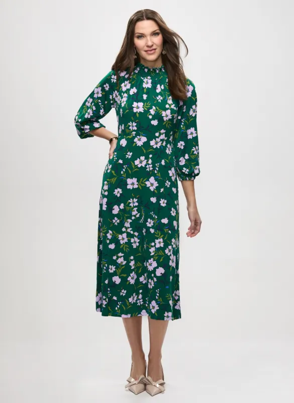 Floral Print Dress & Cluster Detail Dangle Earrings sold by Laura