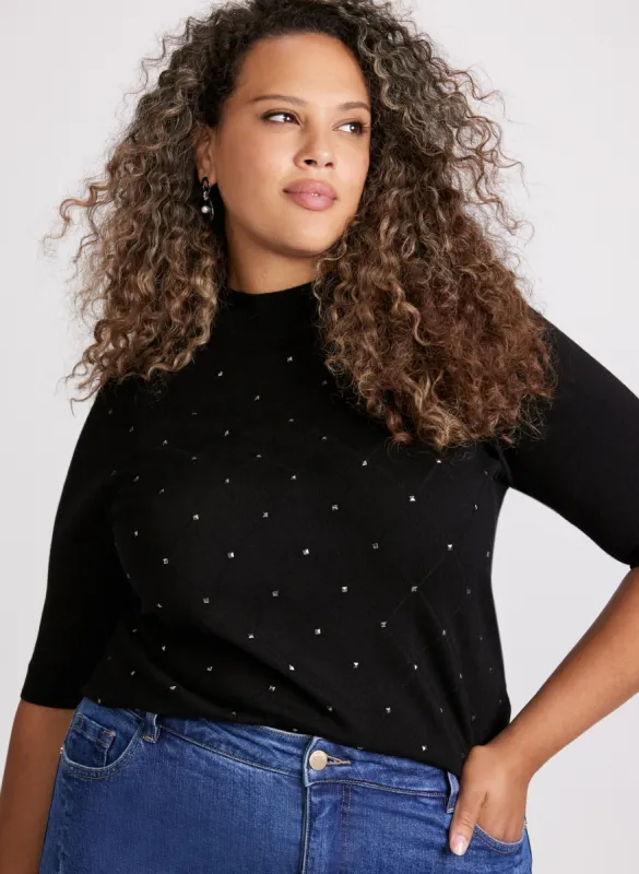 Argyle Stitch Mock Neck Sweater sold by Laura