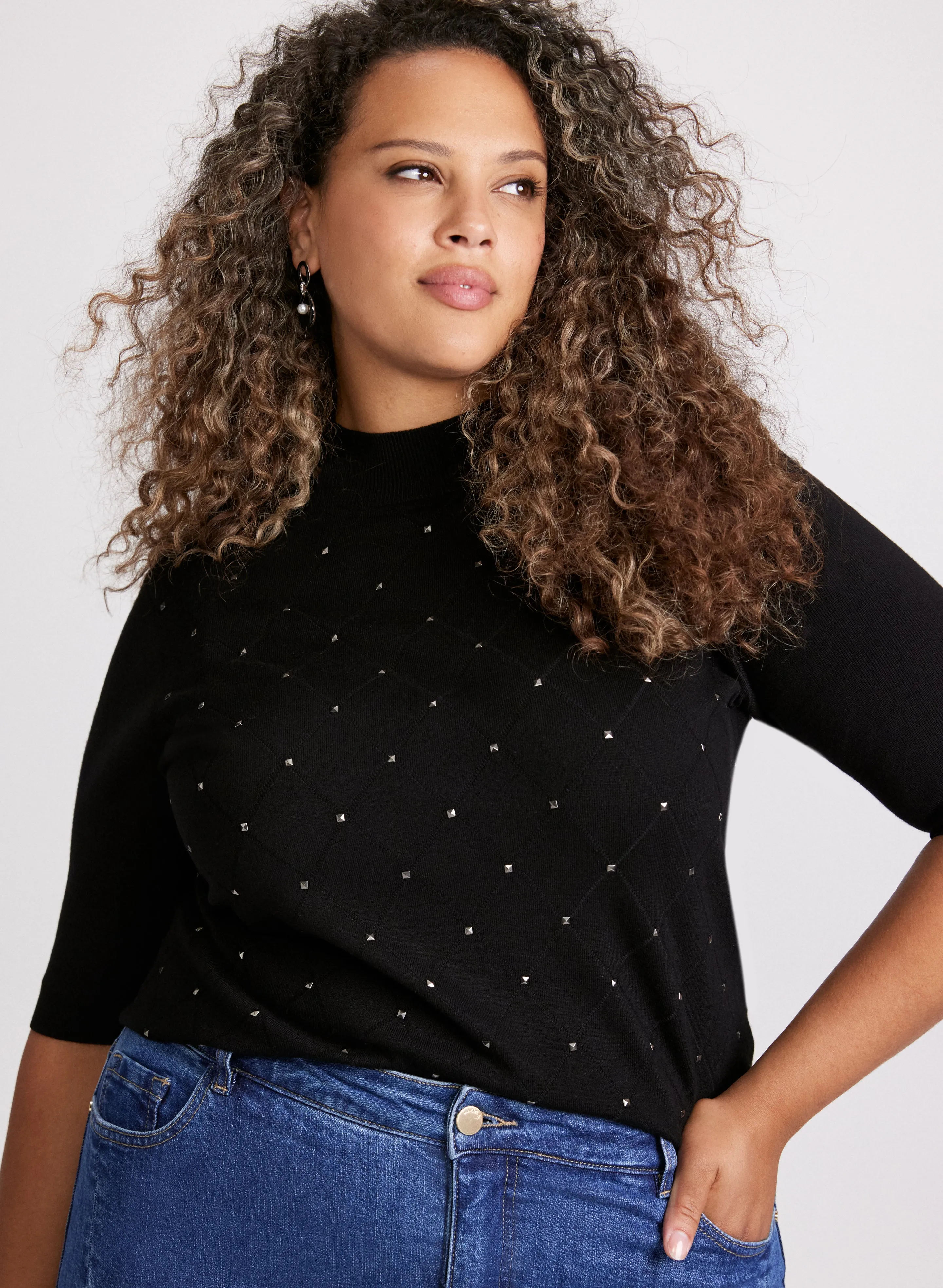 Argyle Stitch Mock Neck Sweater sold by Laura