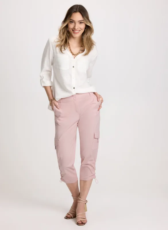 Linen-Blend Roll-Up Sleeve Blouse & Cropped Drawstring Hem Cargo Pants sold by Laura