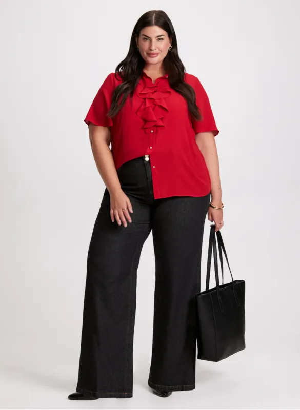 Ruffled Short Sleeve Blouse & Bootcut Jeans sold by Laura