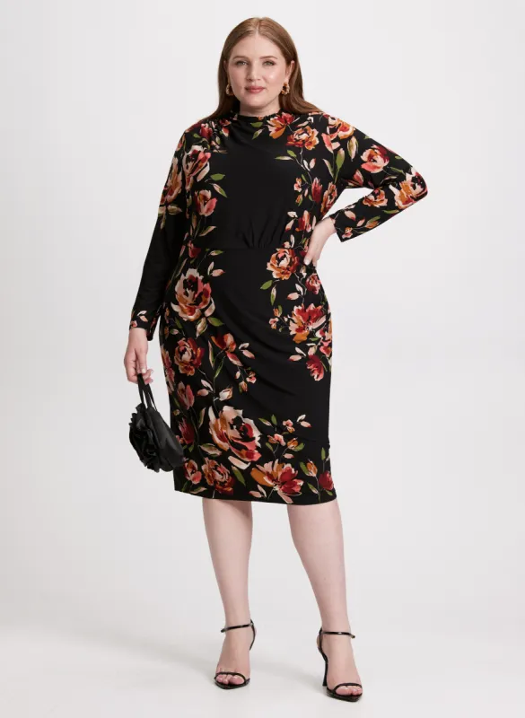 Floral Placement Mock Neck Dress sold by Laura