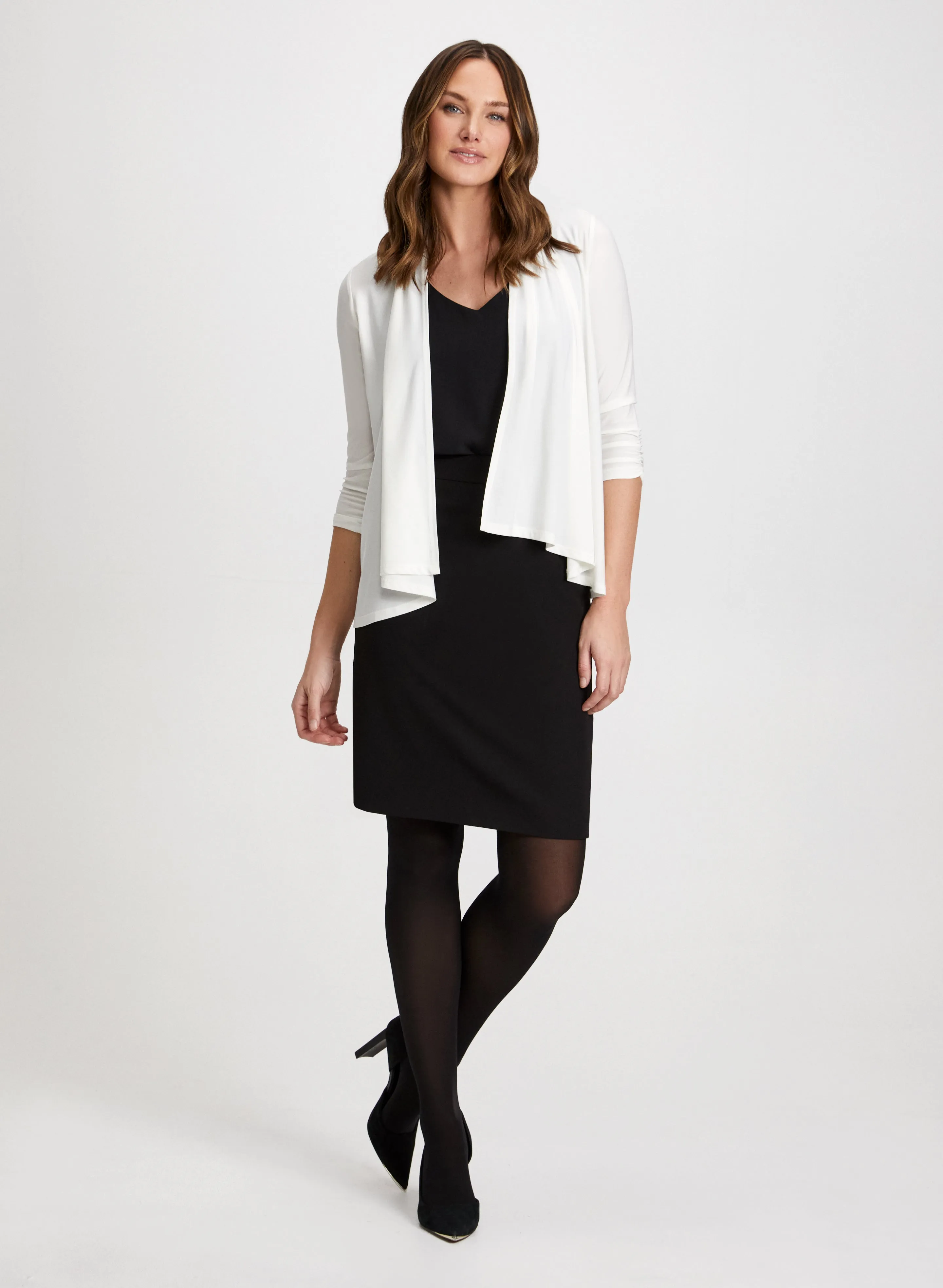 V-Neck Top with Open Front Cardigan & Pencil Skirt sold by Laura